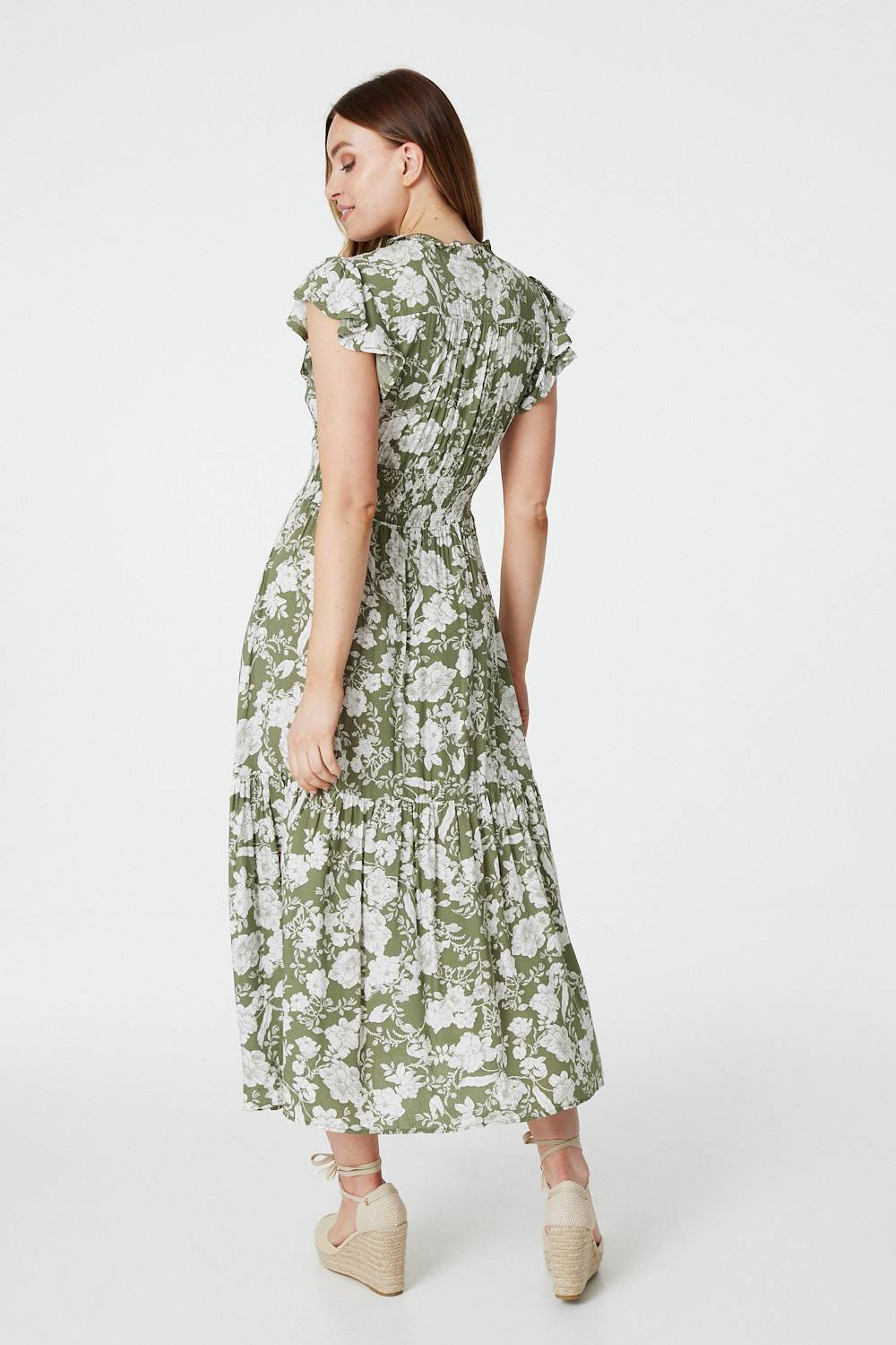 Sage | Floral Cap Sleeve Maxi Dress