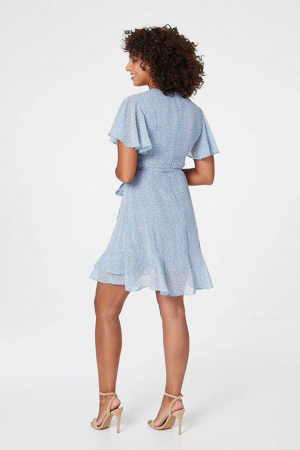 Blue | Ditsy Print Wrap Skater Dress