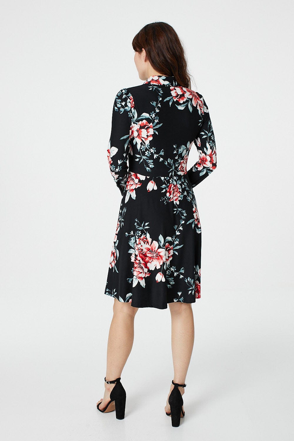 Black | Floral Long Sleeve Shirt Dress