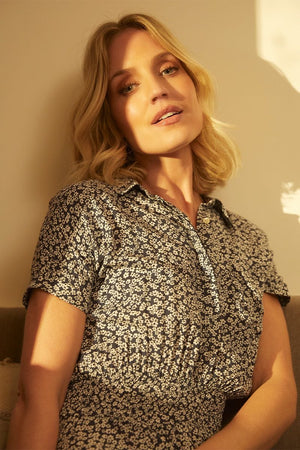 Navy | Ditsy Floral Hanky Hem Shirt Dress