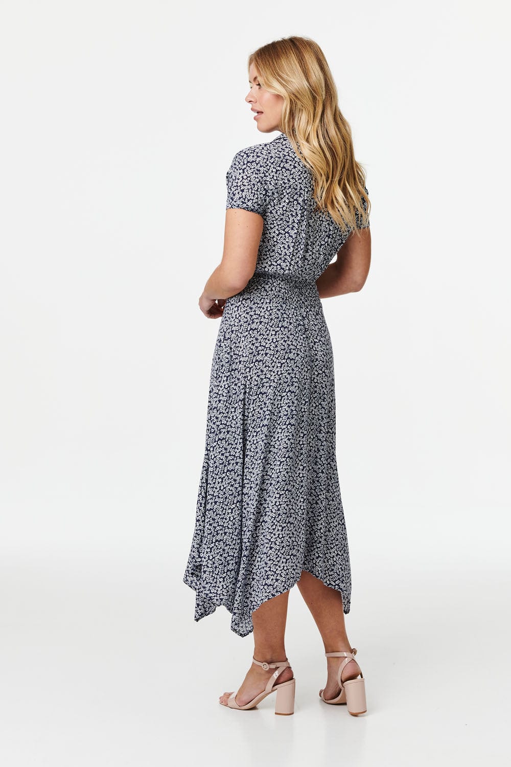 Navy | Ditsy Floral Hanky Hem Shirt Dress