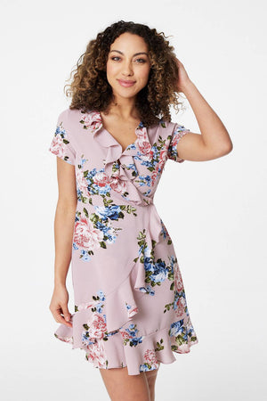 Pink | Floral Short Sleeve Wrap Dress