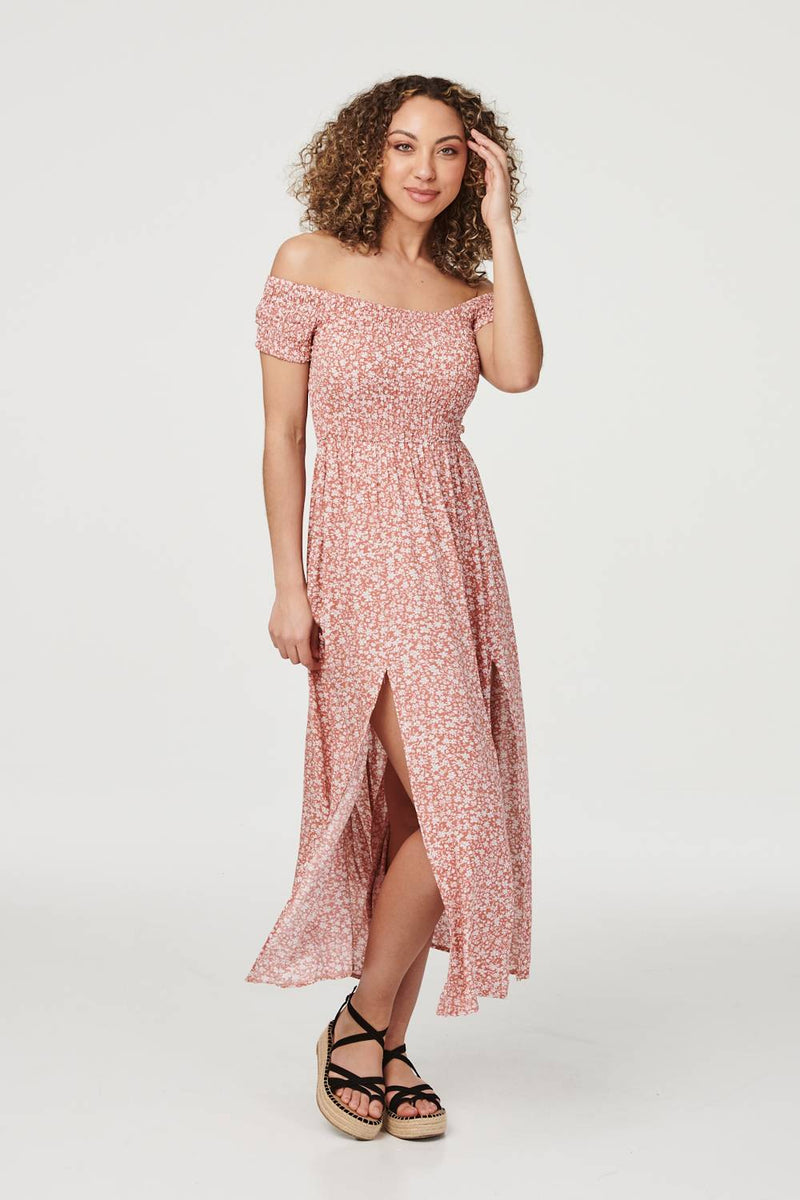 Coral | Ditsy Floral Off The Shoulder Dress