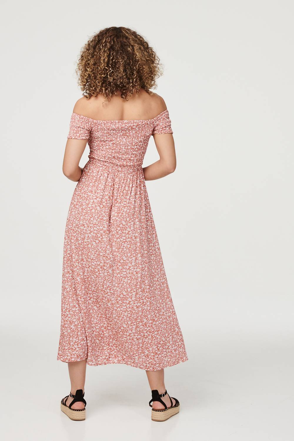 Coral | Ditsy Floral Off The Shoulder Dress