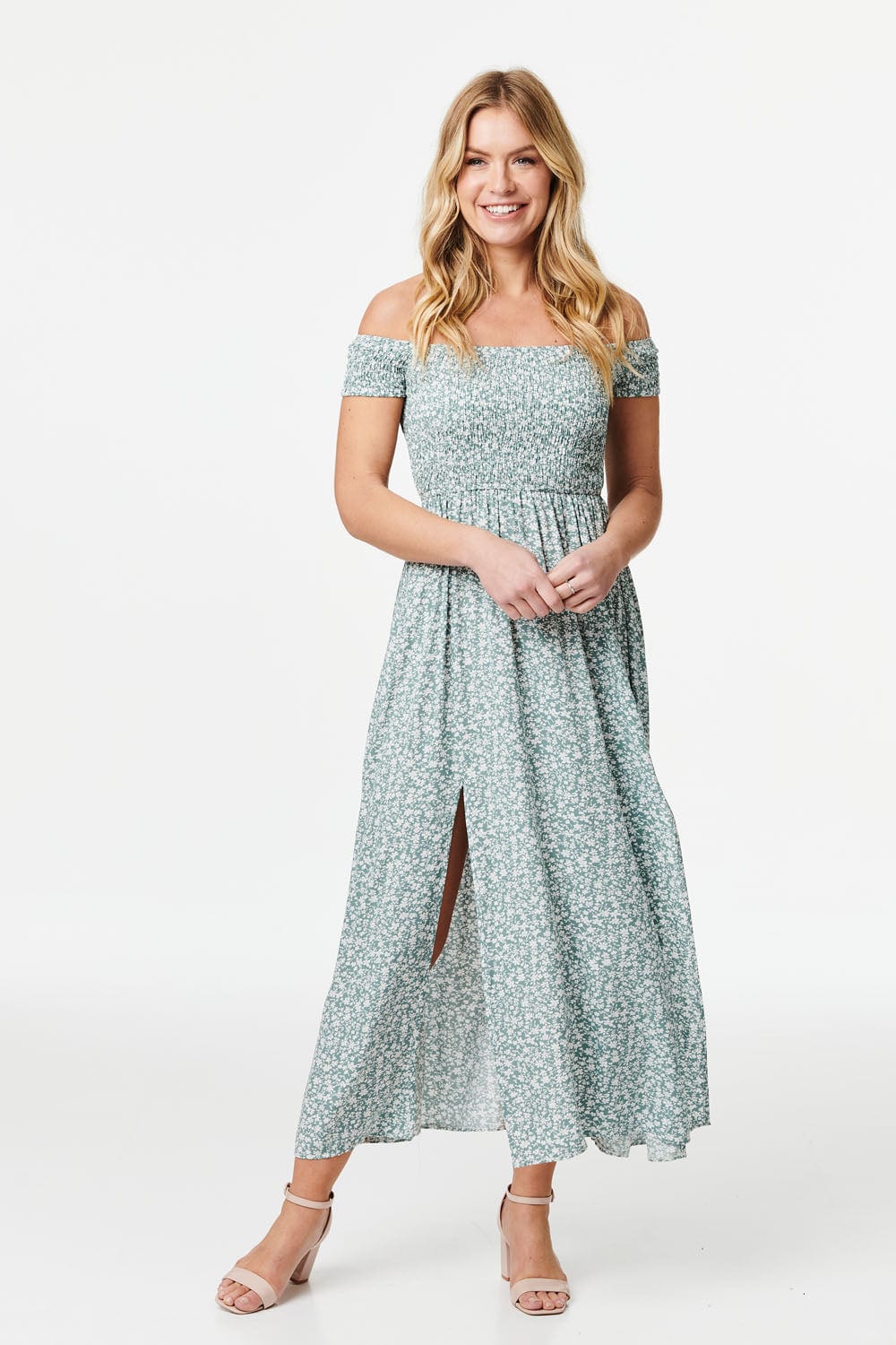 Green | Ditsy Floral Off The Shoulder Dress