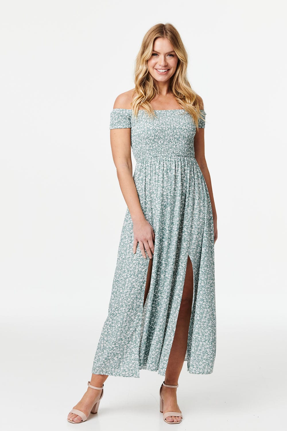 Green | Ditsy Floral Off The Shoulder Dress