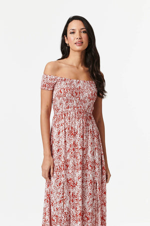 Coral | Ditsy Floral Bardot Maxi Dress