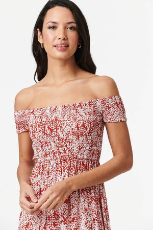 Coral | Ditsy Floral Bardot Maxi Dress