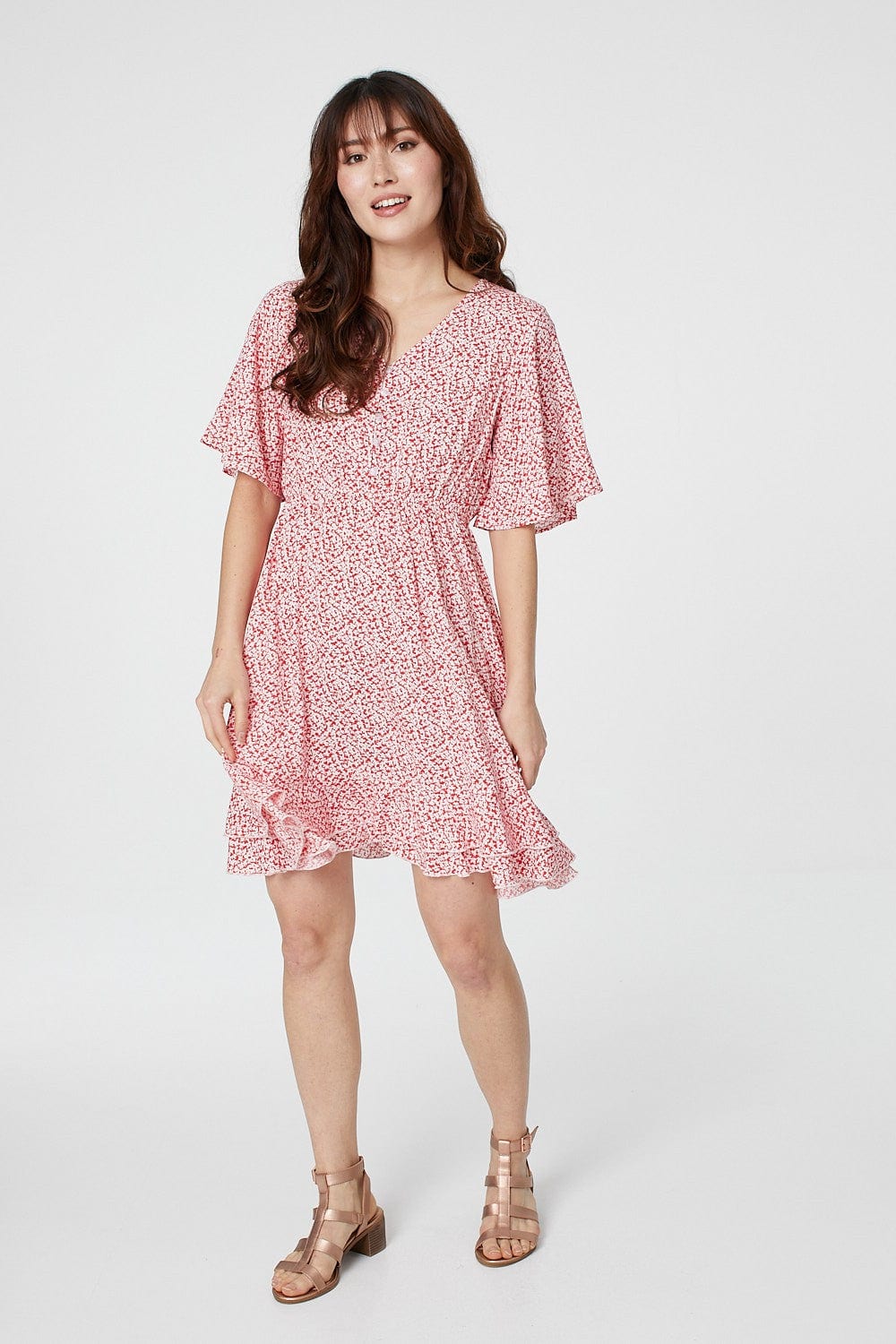 Red | Ditsy Print Fit & Flare Mini Dress