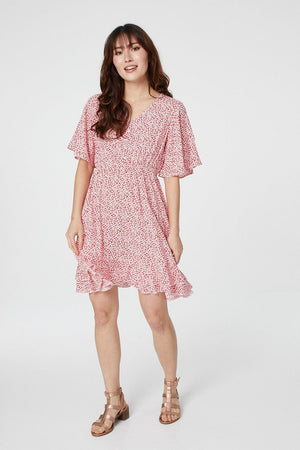 Red | Ditsy Print Fit & Flare Mini Dress