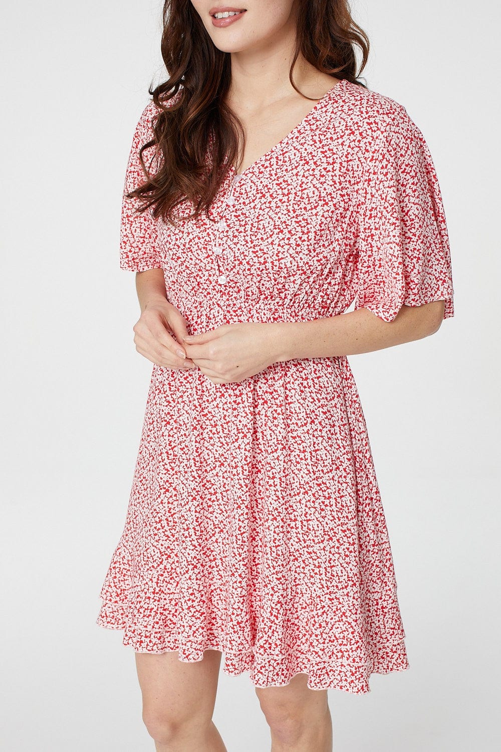 Red | Ditsy Print Fit & Flare Mini Dress