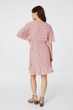 Red | Ditsy Print Fit & Flare Mini Dress