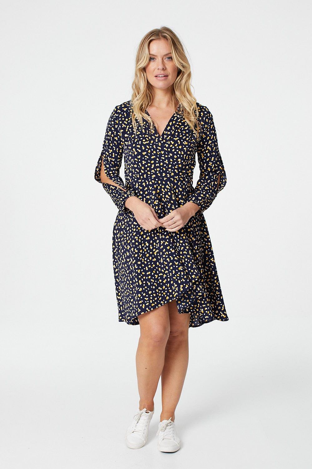 Navy | Ditsy Print Wrap Front Dress