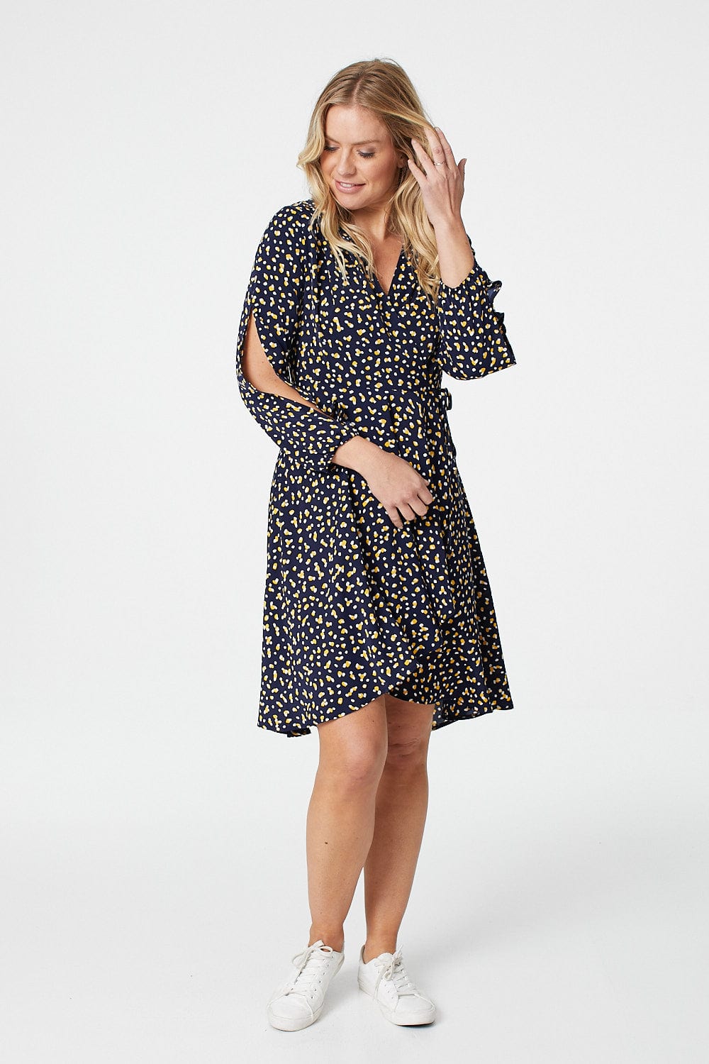 Navy | Ditsy Print Wrap Front Dress