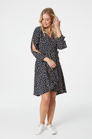 Navy | Ditsy Print Wrap Front Dress
