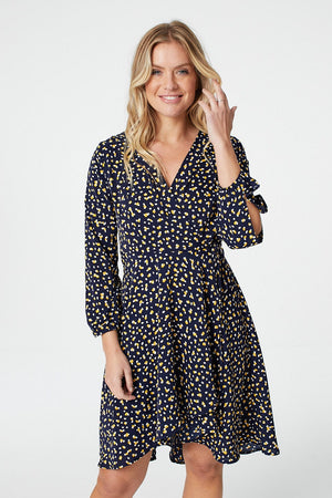 Navy | Ditsy Print Wrap Front Dress