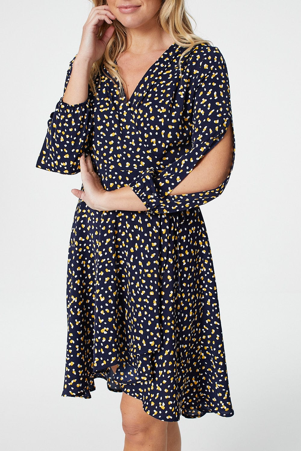 Navy | Ditsy Print Wrap Front Dress