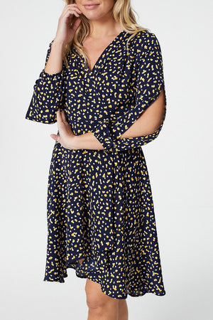 Navy | Ditsy Print Wrap Front Dress
