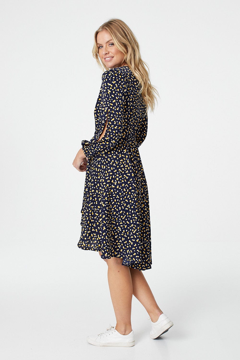 Navy | Ditsy Print Wrap Front Dress