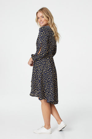 Navy | Ditsy Print Wrap Front Dress