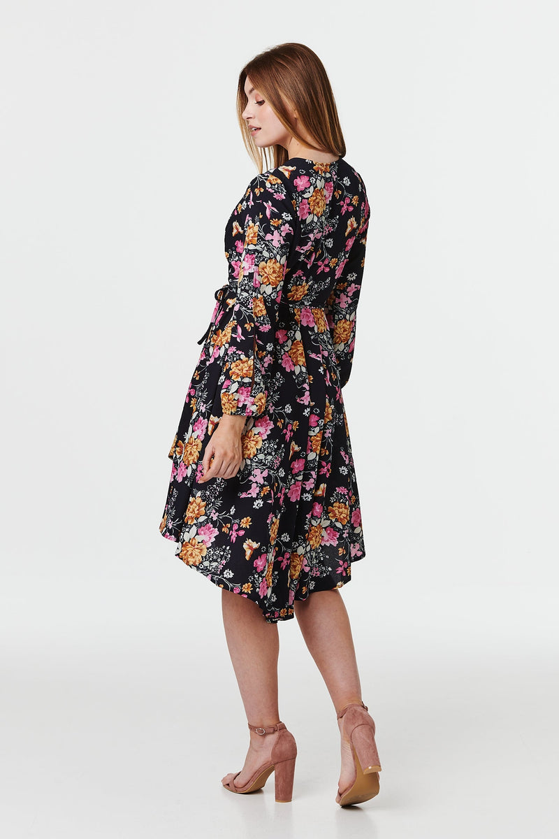 Boutique floral split sleeve wrap dress sales