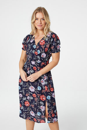 Navy | Floral Short Sleeve Dress