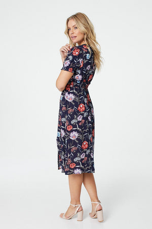 Navy | Floral Short Sleeve Dress