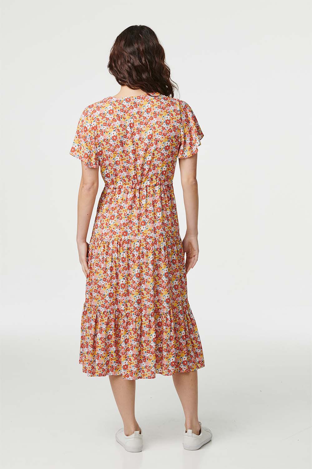 Orange | Retro Floral Midi Smock Dress