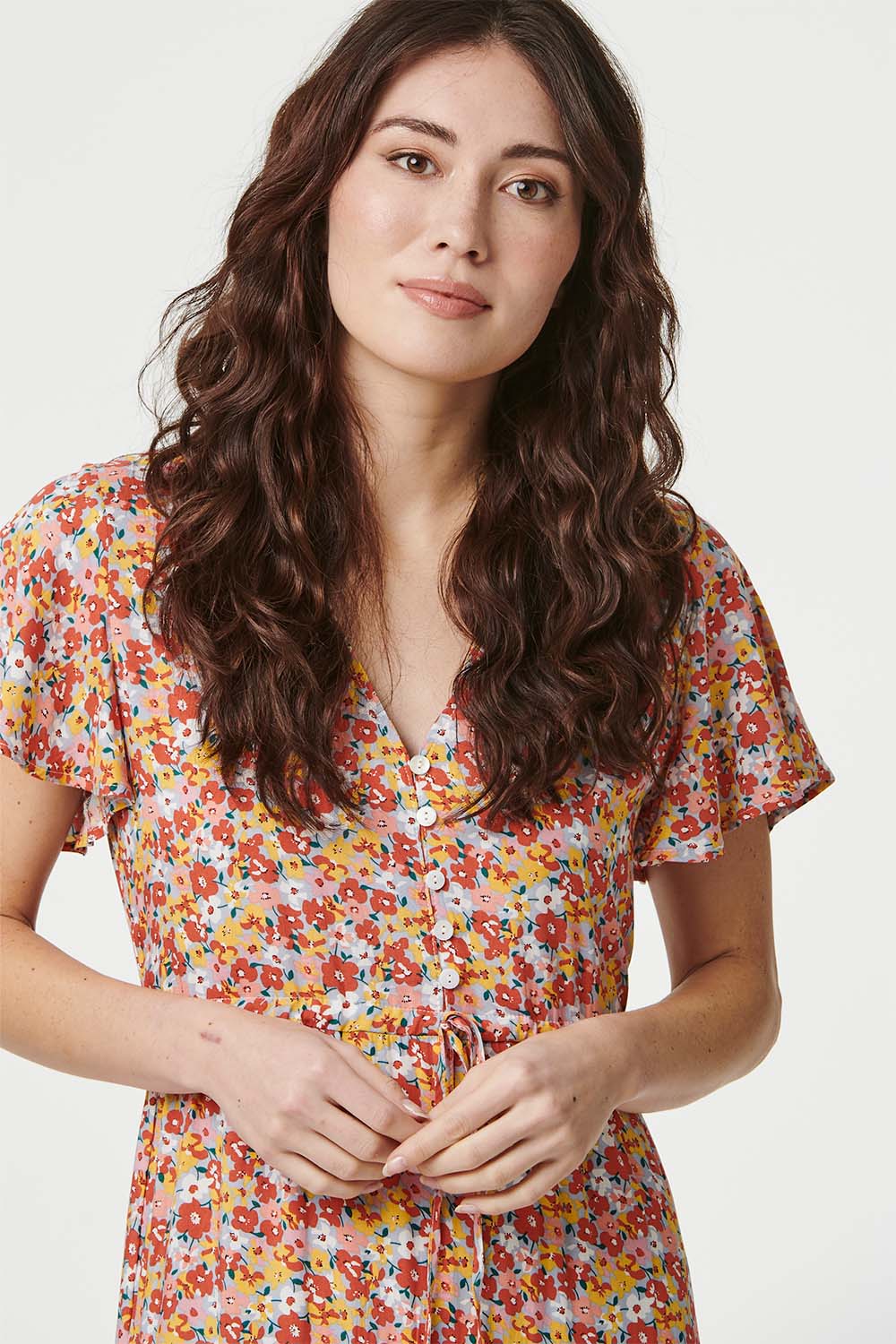 Orange | Retro Floral Midi Smock Dress