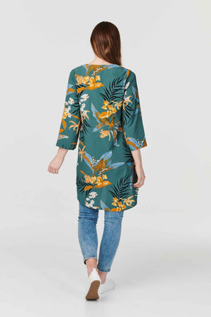 Green | Tropical Print Zip Front Tunic Dress