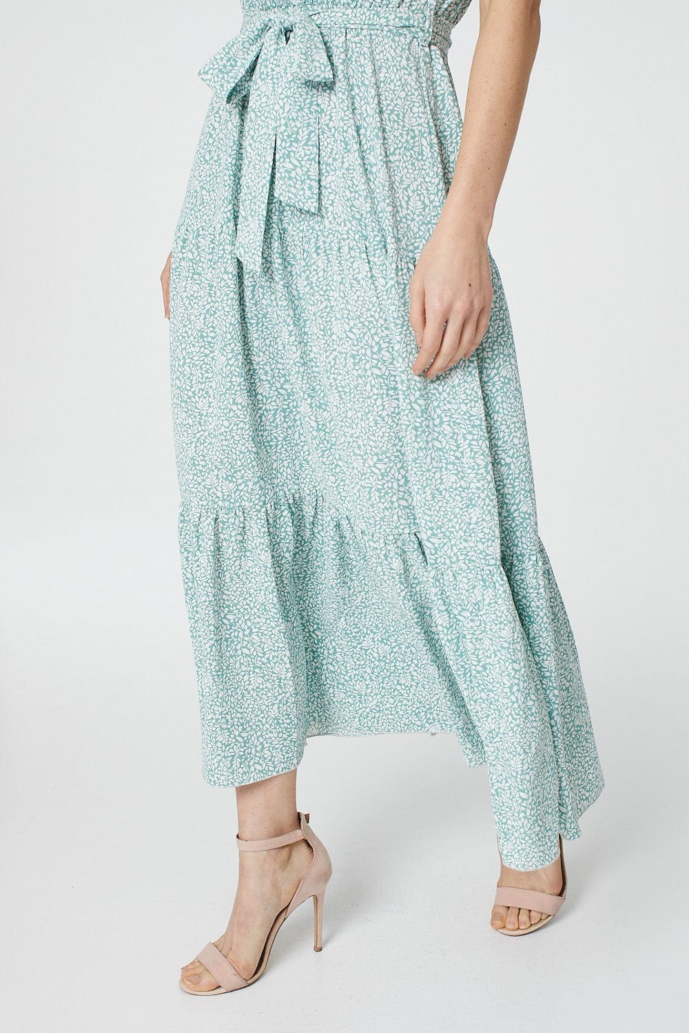 Sage | Leaf Print Halterneck Maxi Dress