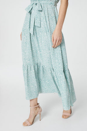 Sage | Leaf Print Halterneck Maxi Dress