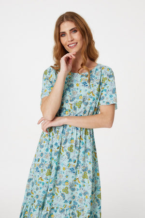 Green | Floral Angel Sleeve Midi Dress