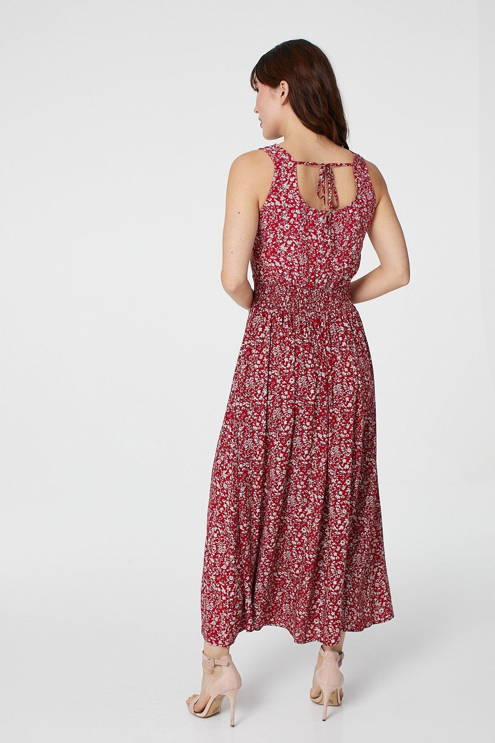 Red | Ditsy Floral Cut Out Back Maxi Dress