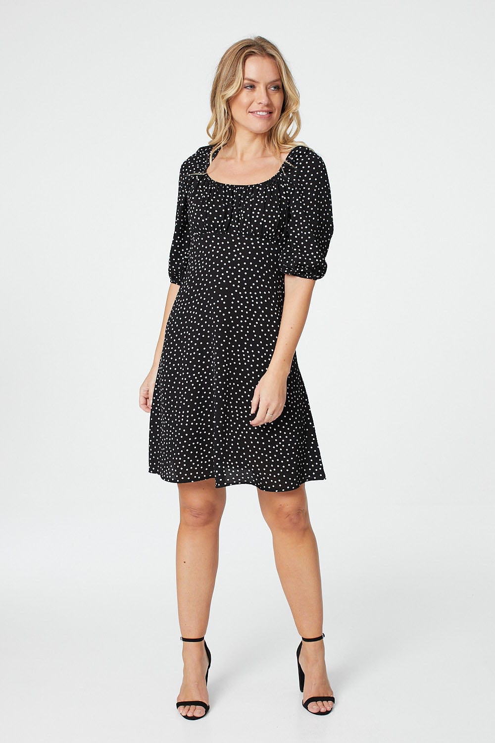 Black | Polka Dot Square Neck Dress