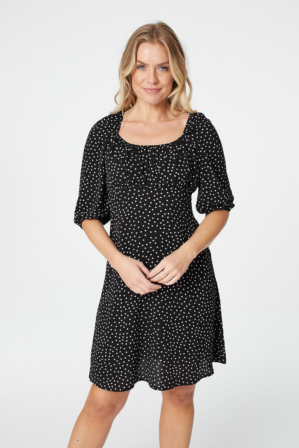 Black | Polka Dot Square Neck Dress