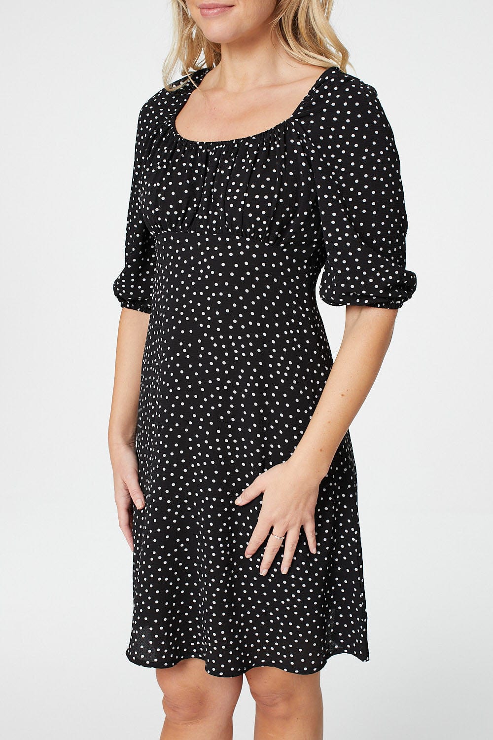 Black | Polka Dot Square Neck Dress