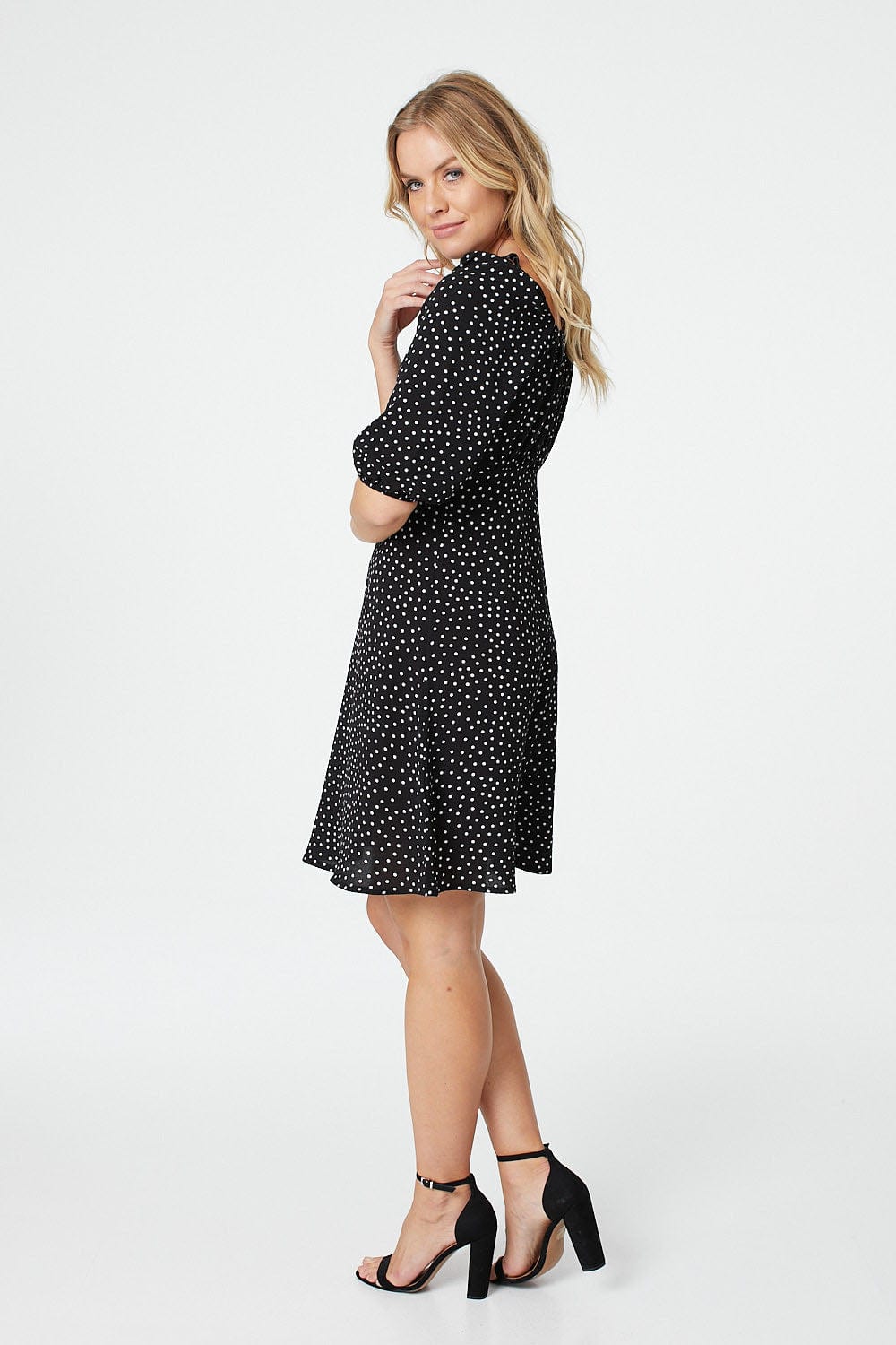 Black | Polka Dot Square Neck Dress