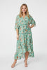 Green | Floral 3/4 Sleeve Midi Wrap Dress