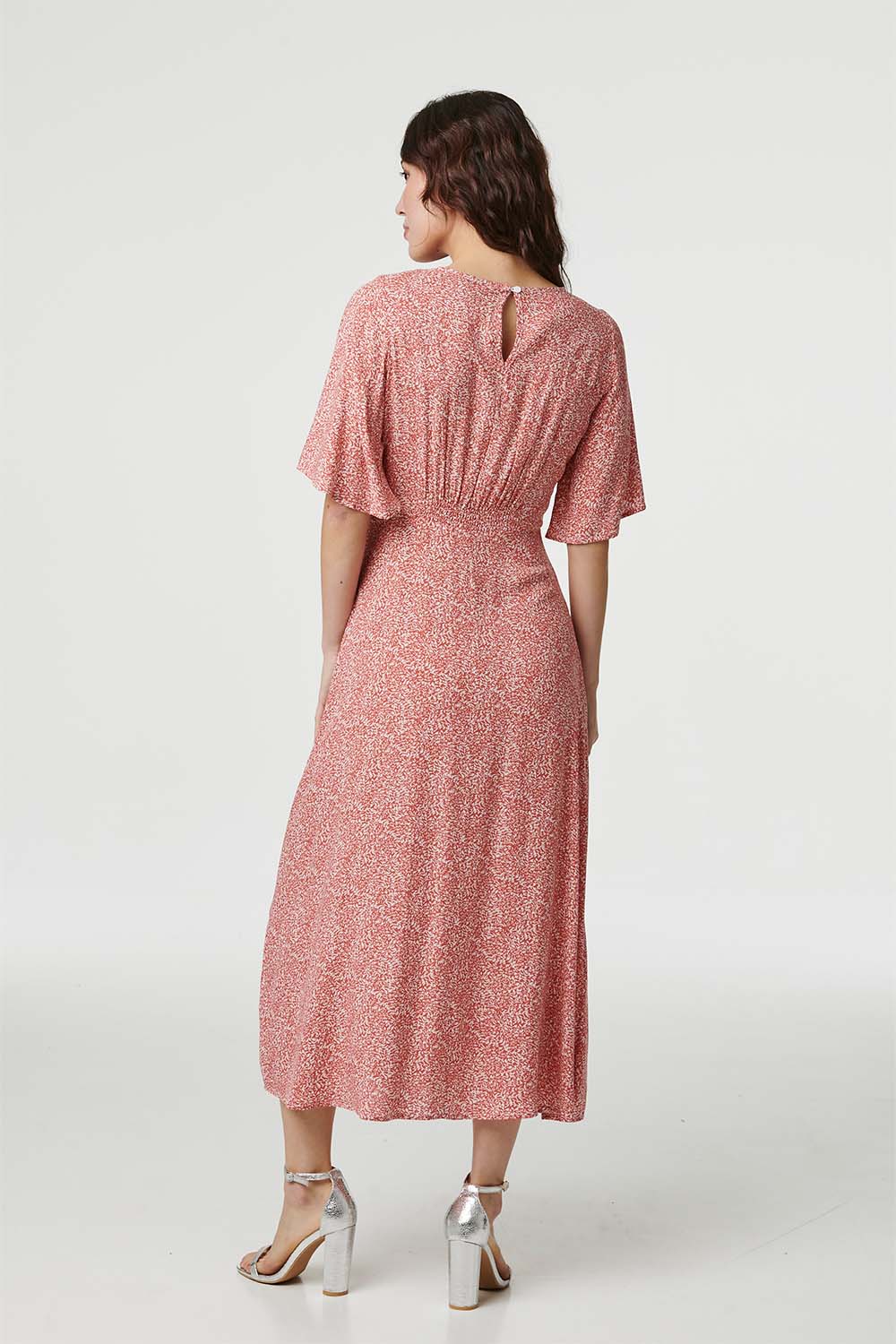 Coral | Ditsy Floral Flared Sleeve Midi Dress