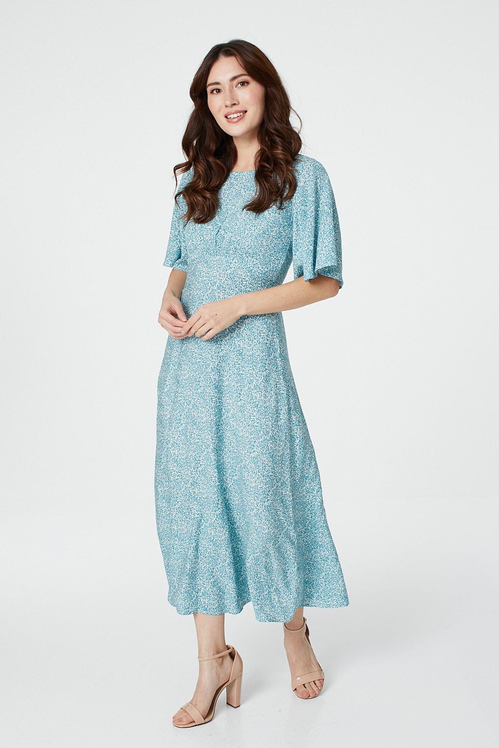 Sage | Ditsy Floral Flared Sleeve Midi Dress