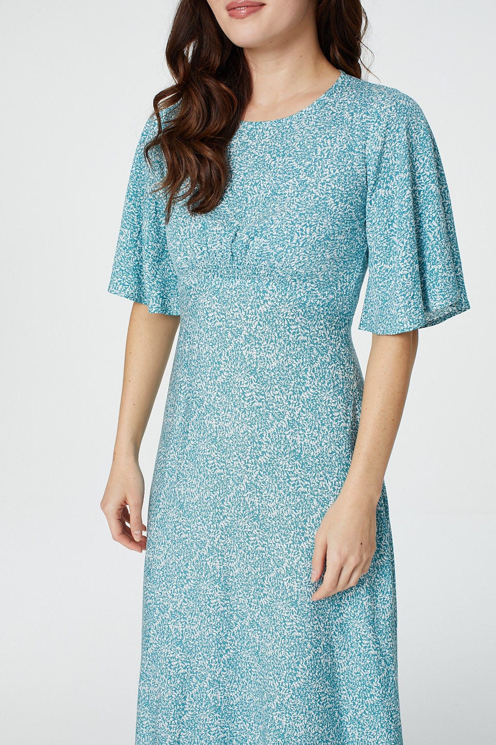 Sage | Ditsy Floral Flared Sleeve Midi Dress