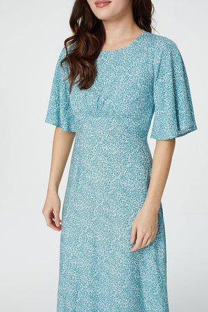 Sage | Ditsy Floral Flared Sleeve Midi Dress