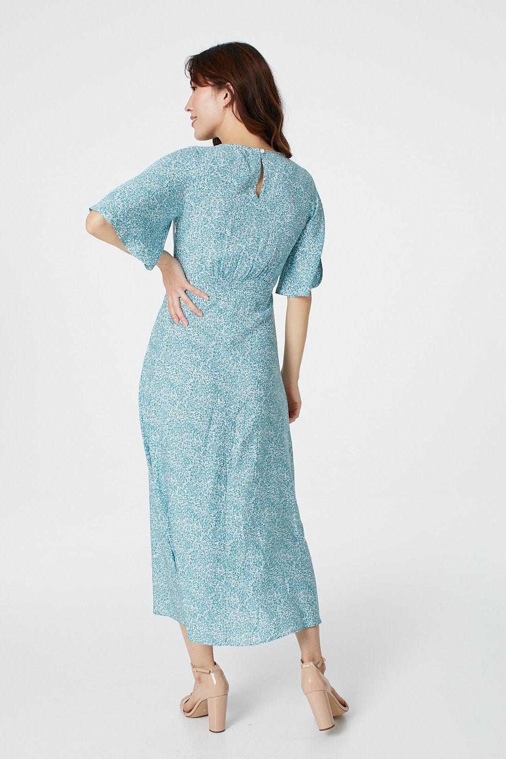 Sage | Ditsy Floral Flared Sleeve Midi Dress
