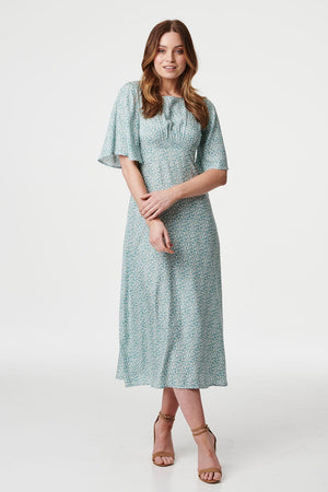 Sage | Daisy Print 1/2 Sleeve Midi Dress