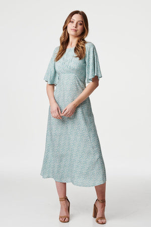 Sage | Daisy Print 1/2 Sleeve Midi Dress