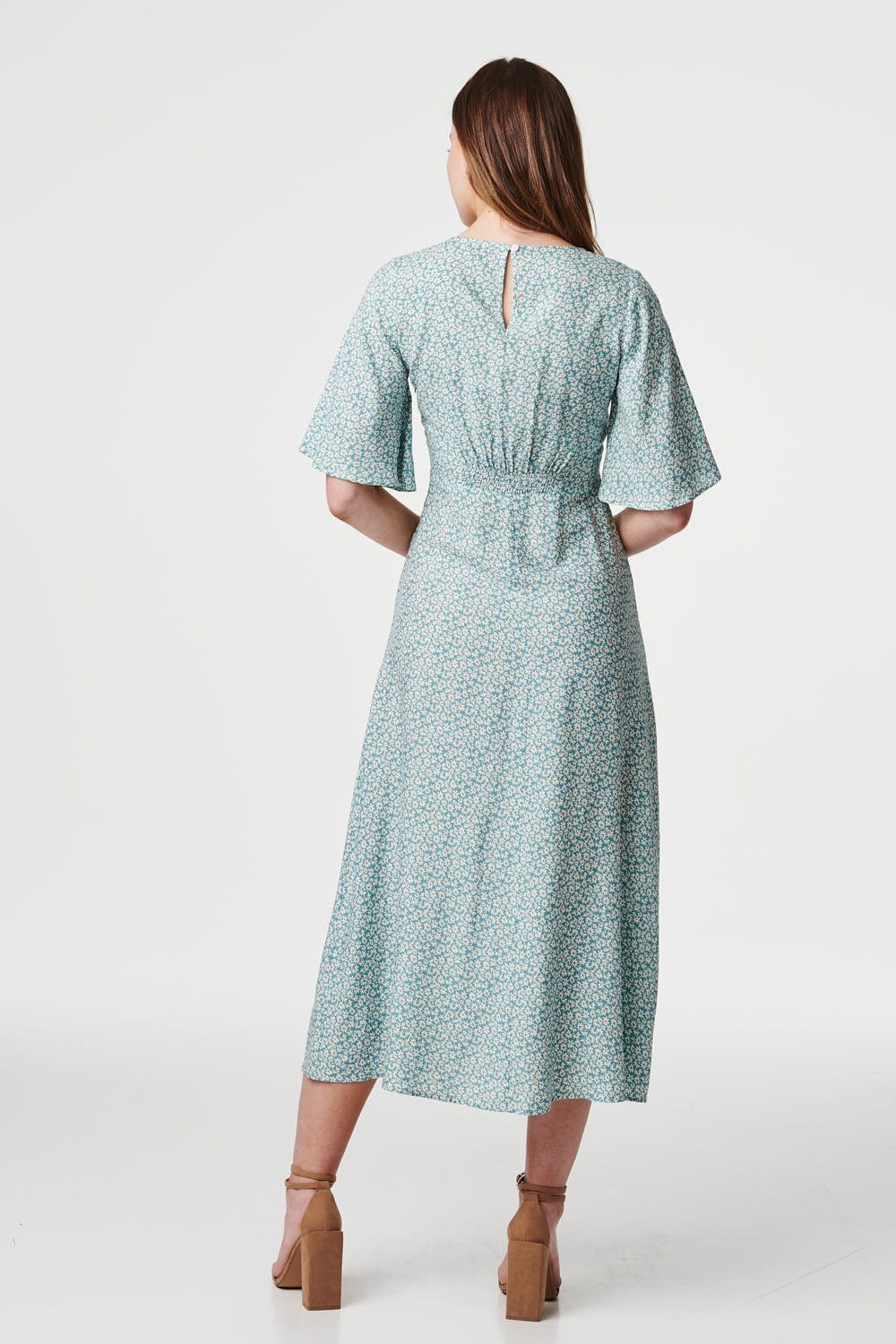 Sage | Daisy Print 1/2 Sleeve Midi Dress