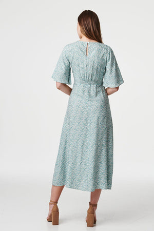 Sage | Daisy Print 1/2 Sleeve Midi Dress