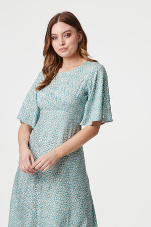 Sage | Daisy Print 1/2 Sleeve Midi Dress