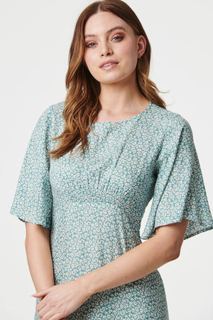 Sage | Daisy Print 1/2 Sleeve Midi Dress